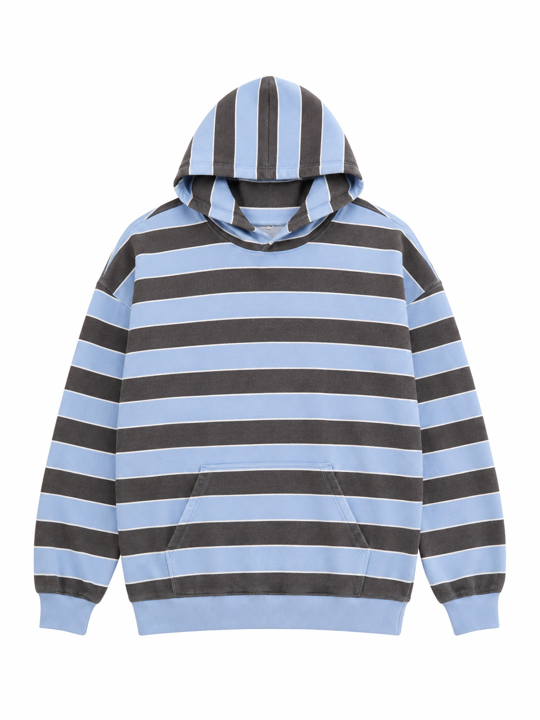 Light Blue and Charcoal Striped Pullover Hoodie